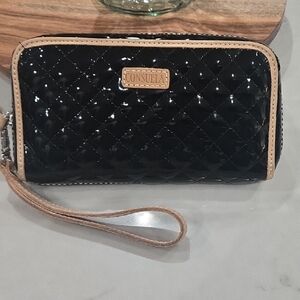 Consuela Black Quilted Wallet with Tan Trim